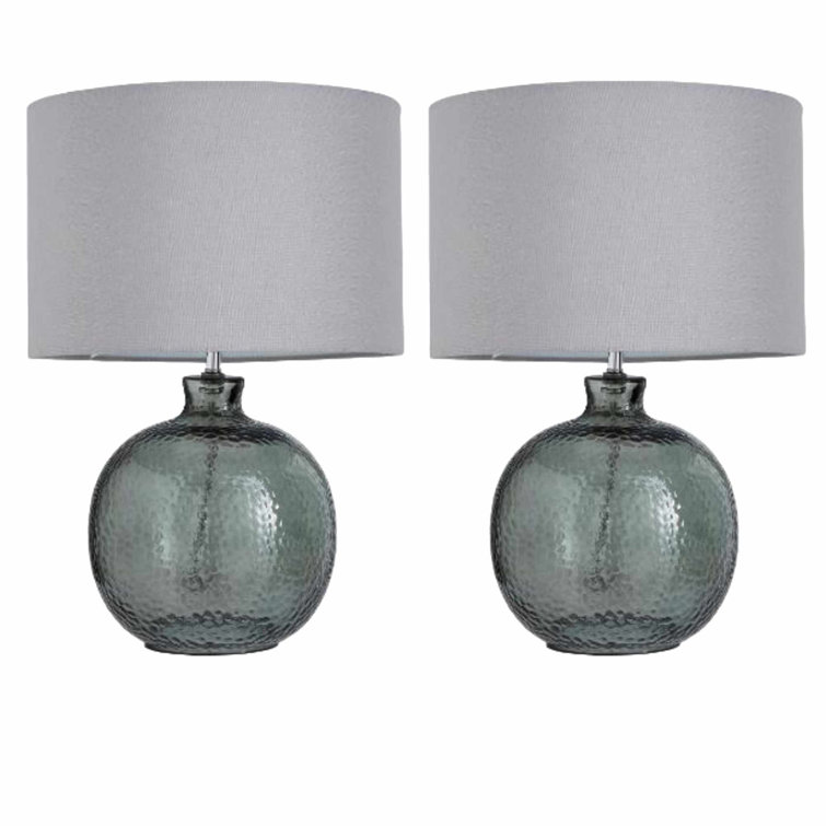 House of Hampton Pair of Smokey Grey Mottled Glass Lamps with Grey